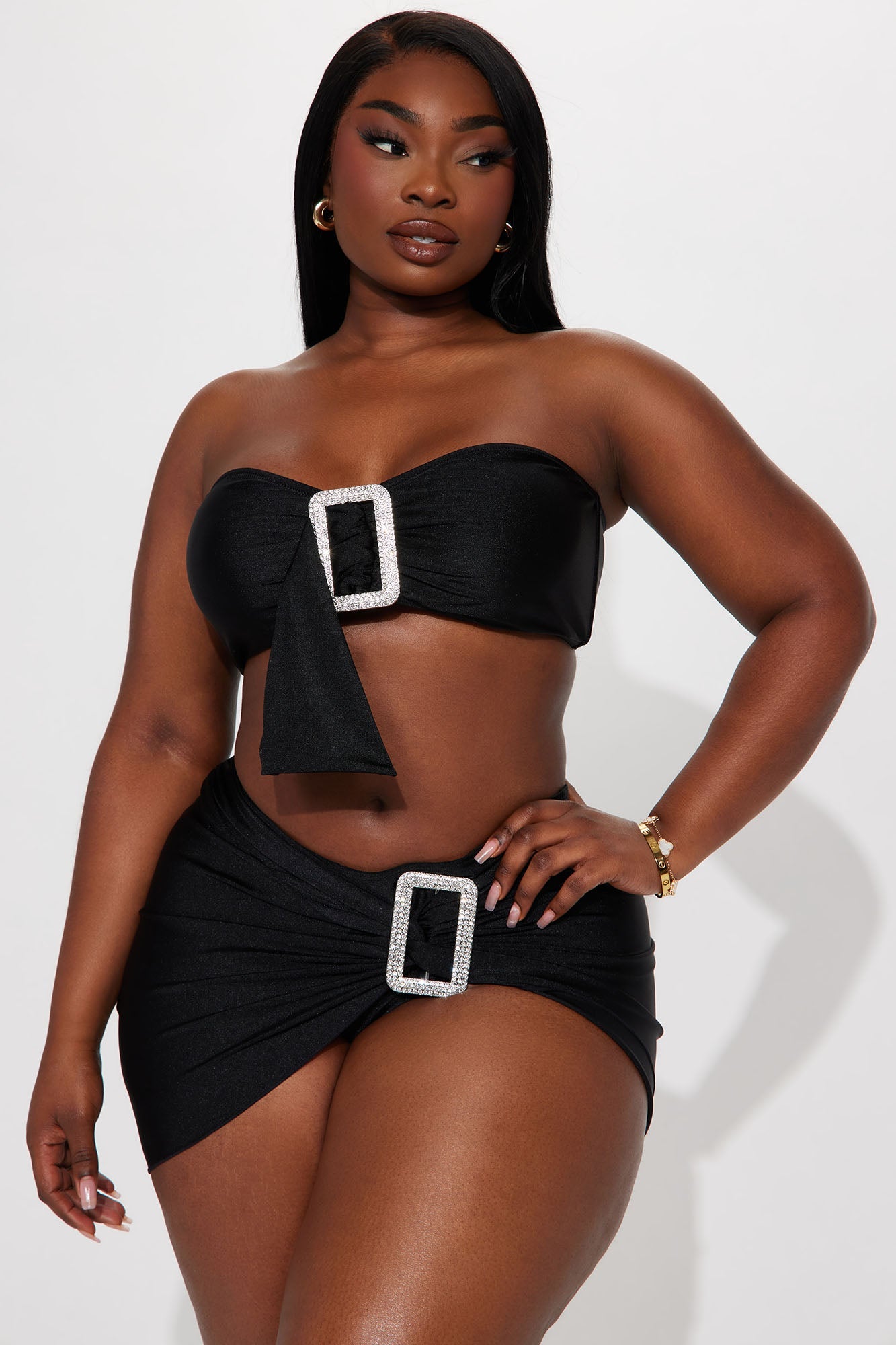 Jupe cache maillot à boucle en strass