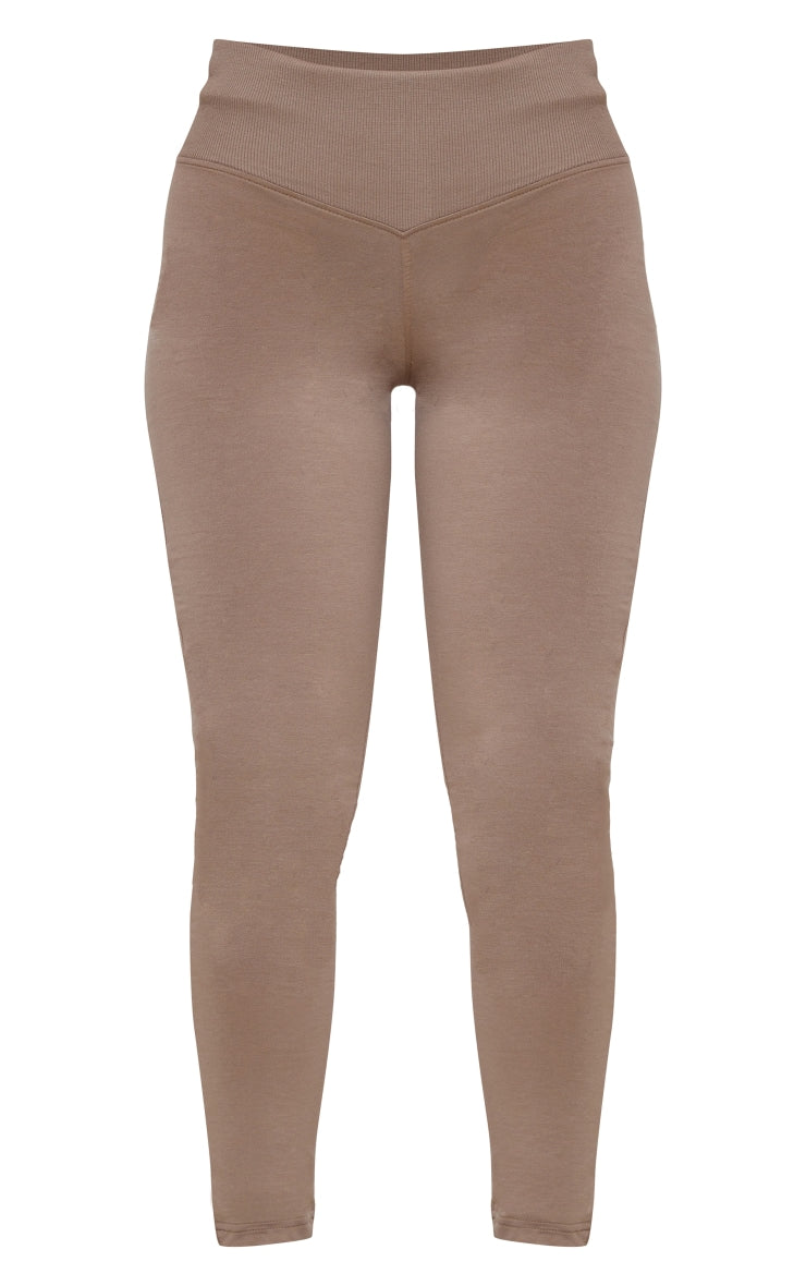 Legging en coton taupe à bande côtelée