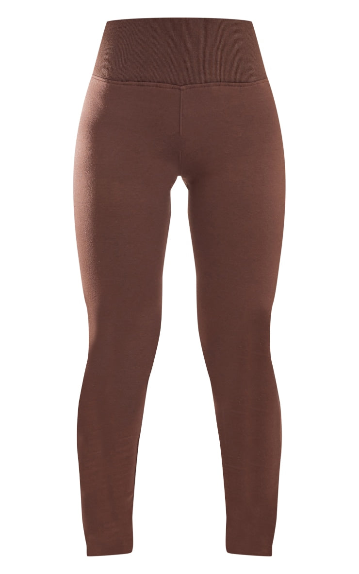 Legging en coton taupe à bande côtelée