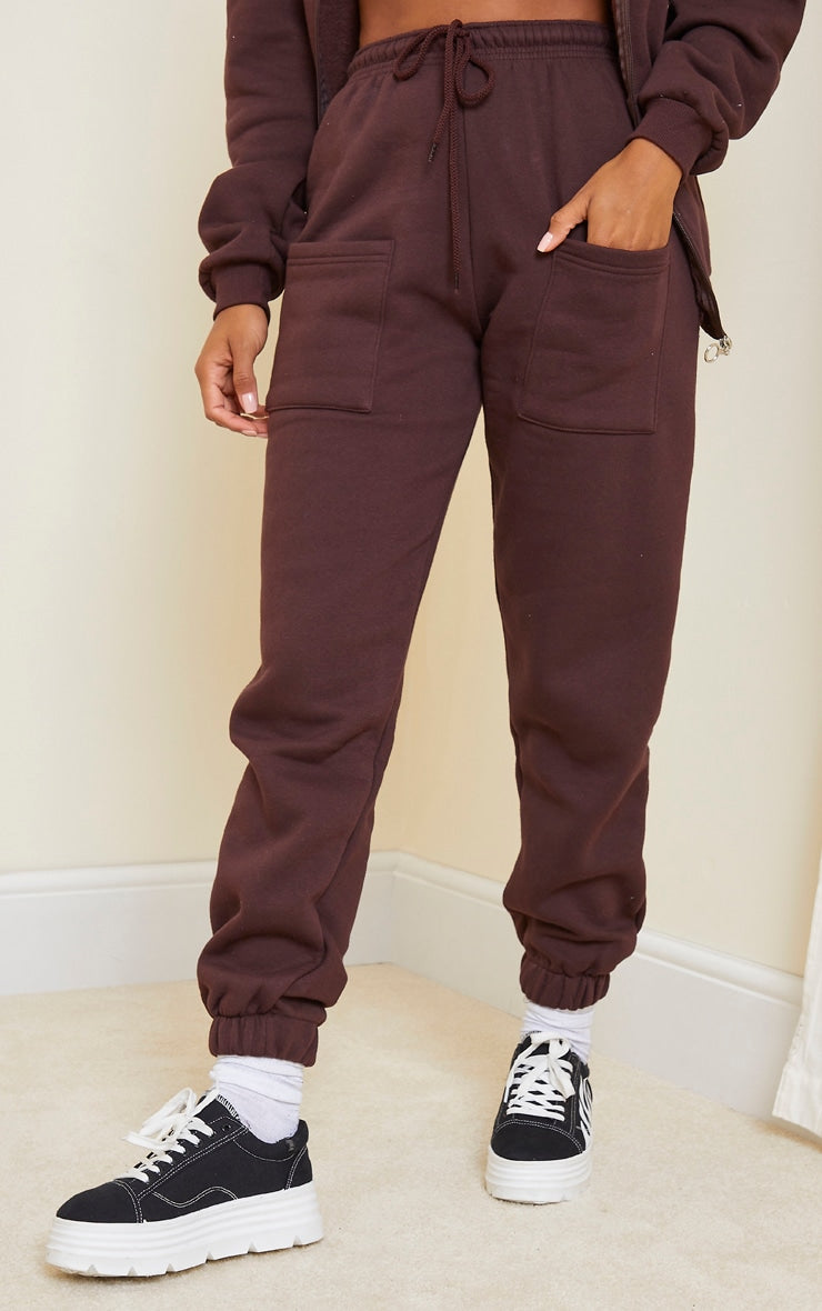 Jogging casual marron chocolat à poches sur les cuisses