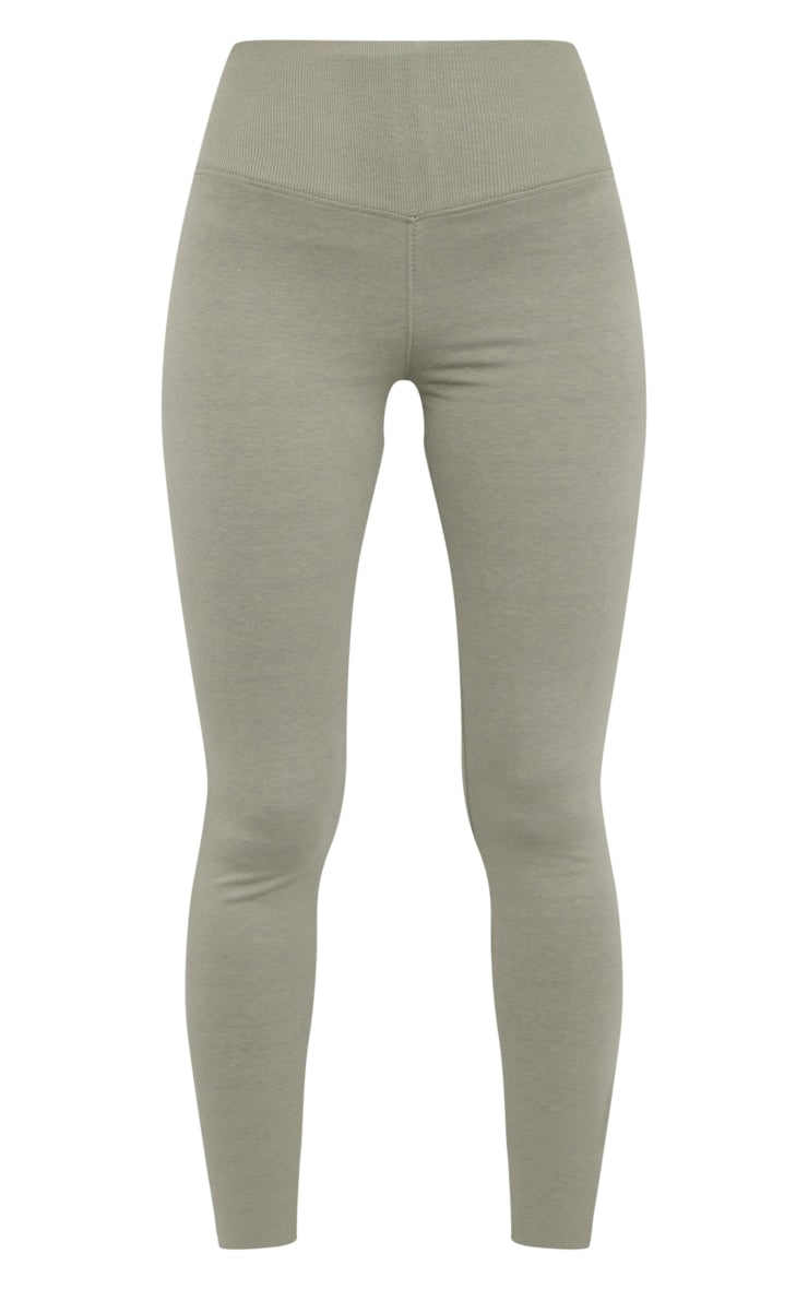 Legging en coton taupe à bande côtelée