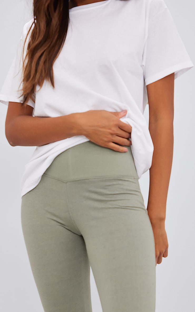 Legging en coton taupe à bande côtelée