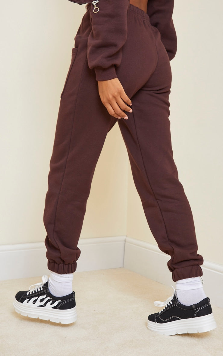 Jogging casual marron chocolat à poches sur les cuisses