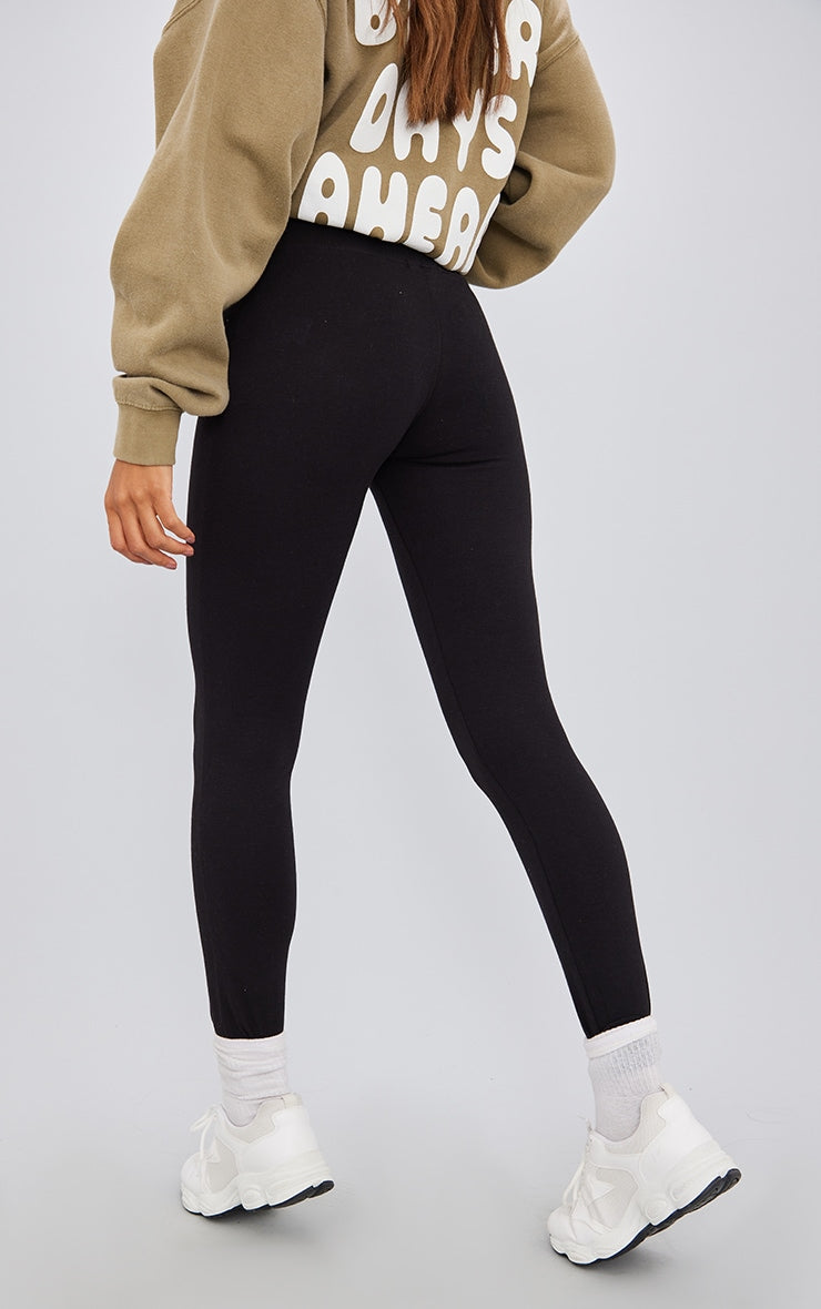 Legging en coton taupe à bande côtelée