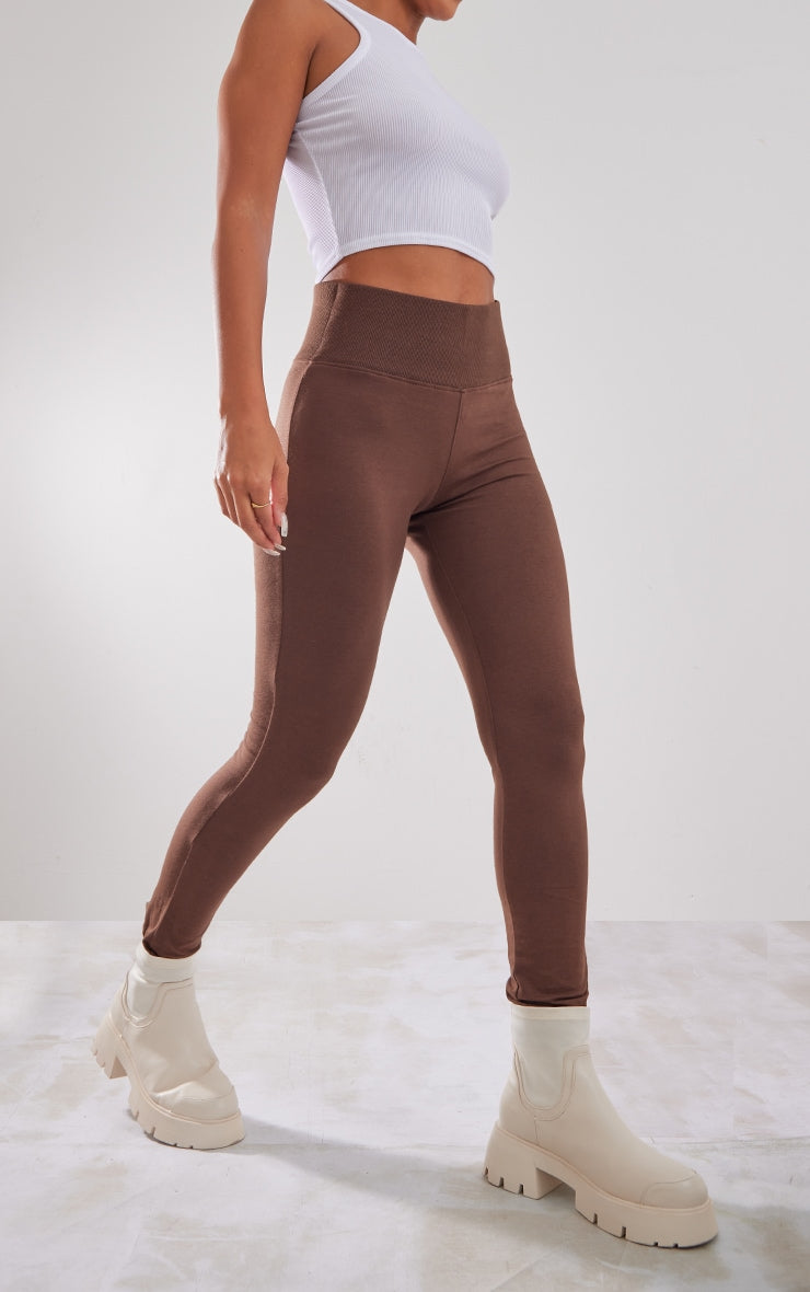 Legging en coton taupe à bande côtelée