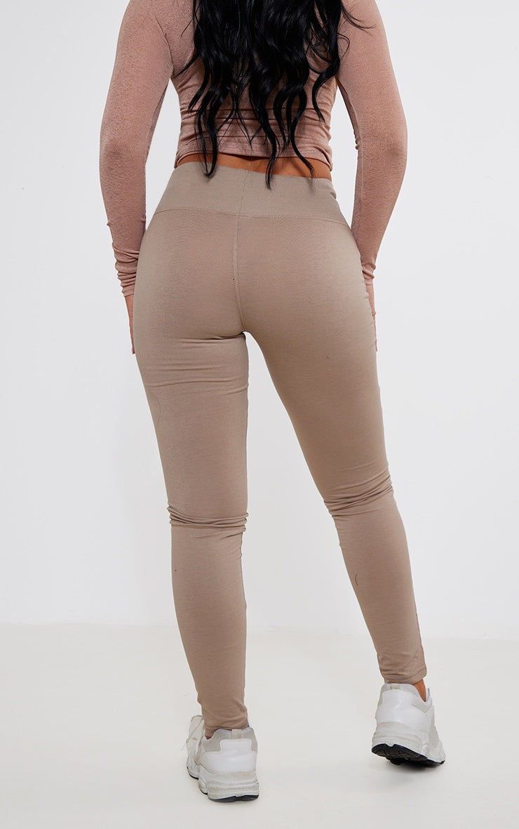 Legging en coton taupe à bande côtelée