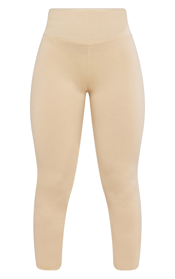 Legging en coton taupe à bande côtelée